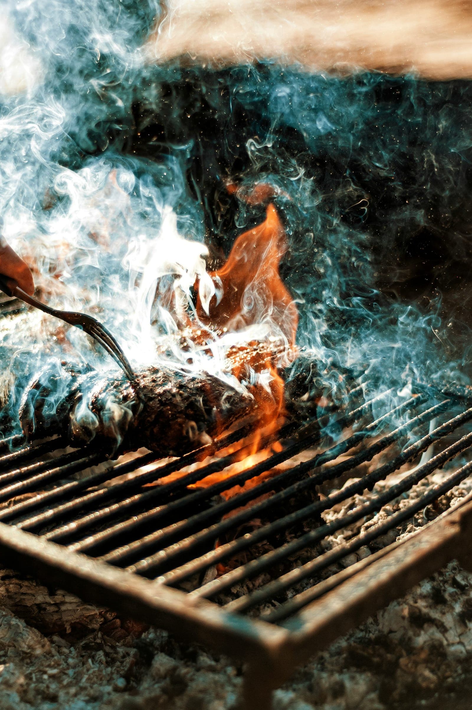Illustration of a backyard cookout: grill, smoker, pizza oven, and fire pit cooking together